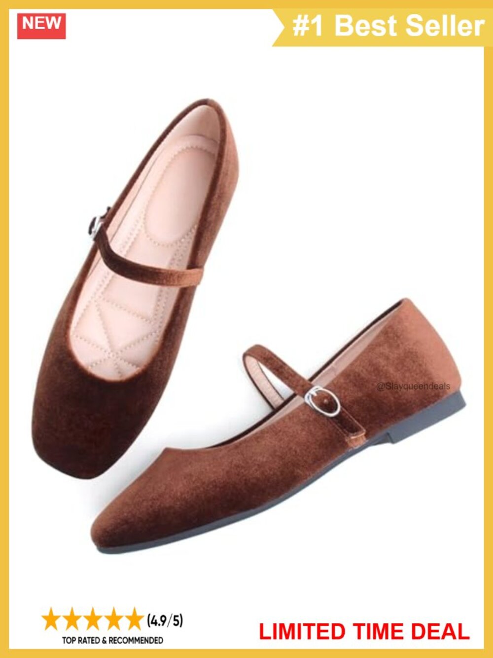 Mary Jane Square Toe Ballet Flats with Arch Support Leather Satin - Picture 3 of 6